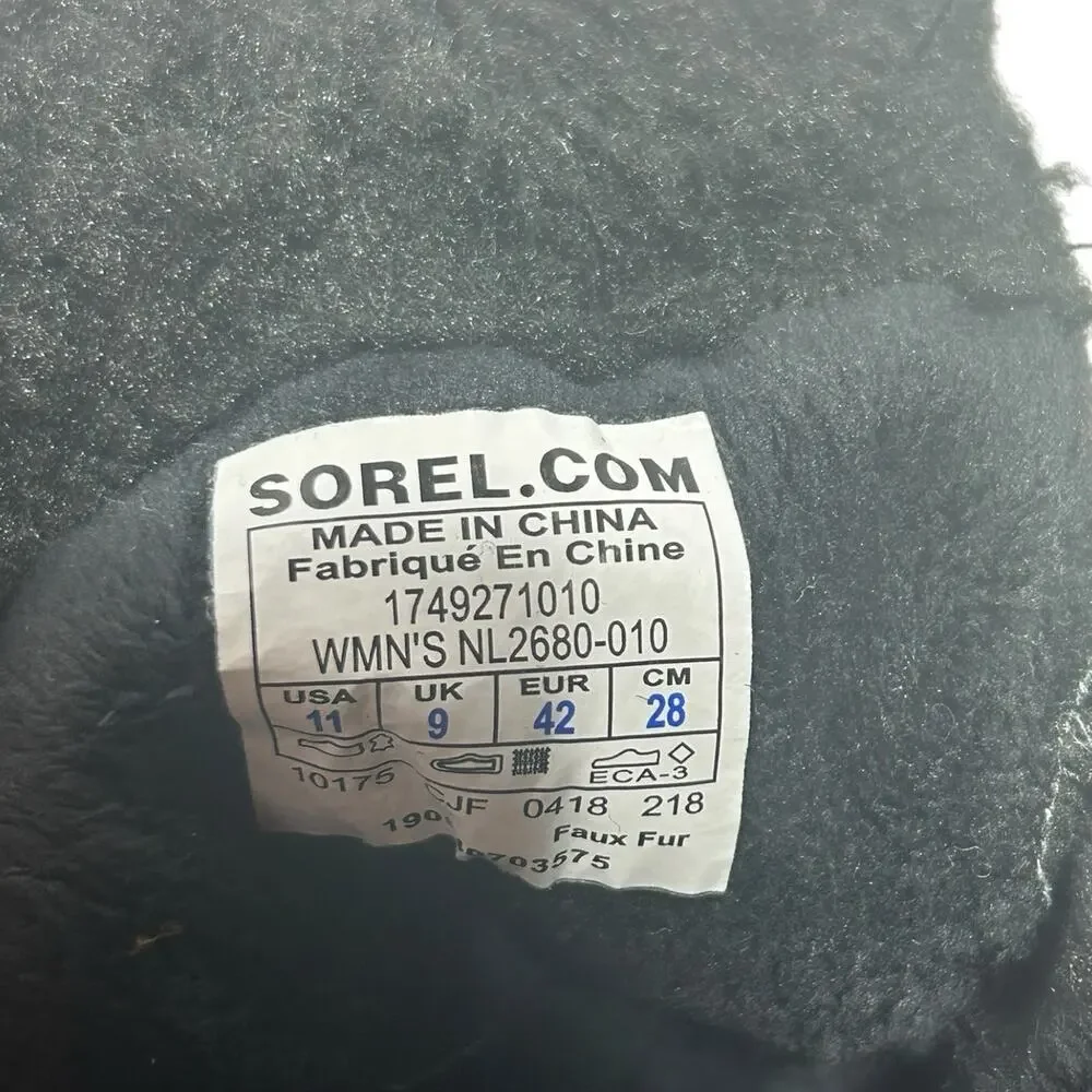Sorel Emelie Lace Up Black Boots Suede WOMENS SIZE 11 Winter